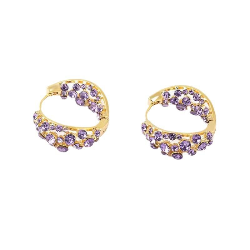 Design Sense Purple Crystal Earrings, Purple Gas Donglai Earrings Versatile Violet Earrings