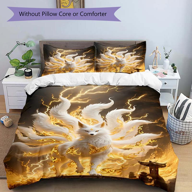 3pcs Mythical Fox Duvet Cover Set, Cover For Bedroom Guest Room (1 Duvet Cover + 2 Pillowcase, Without Quilt), yy250922218