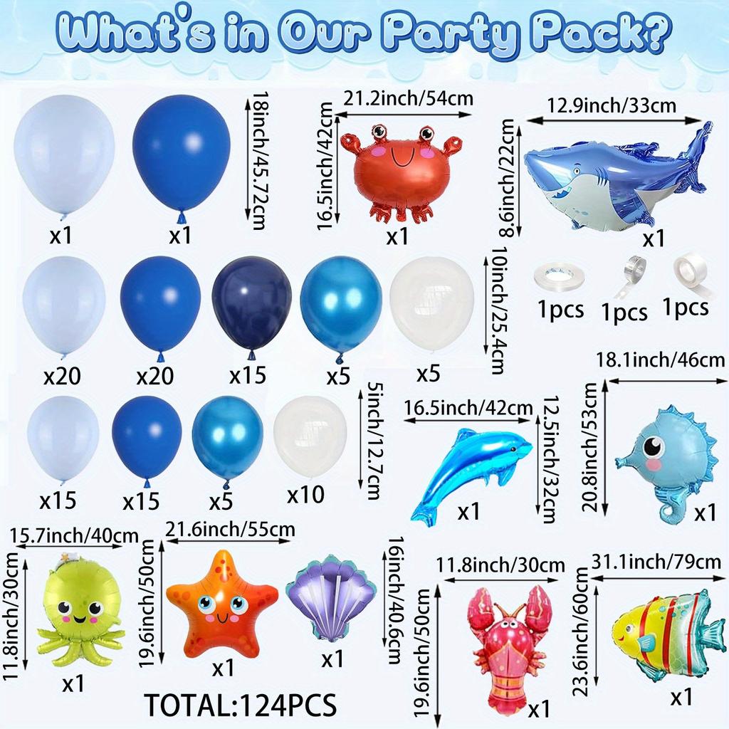 124 Pieces Ocean Theme Balloon Arch Set for Birthday Backdrop Pool Beach Party Sea World & Summer Decoration