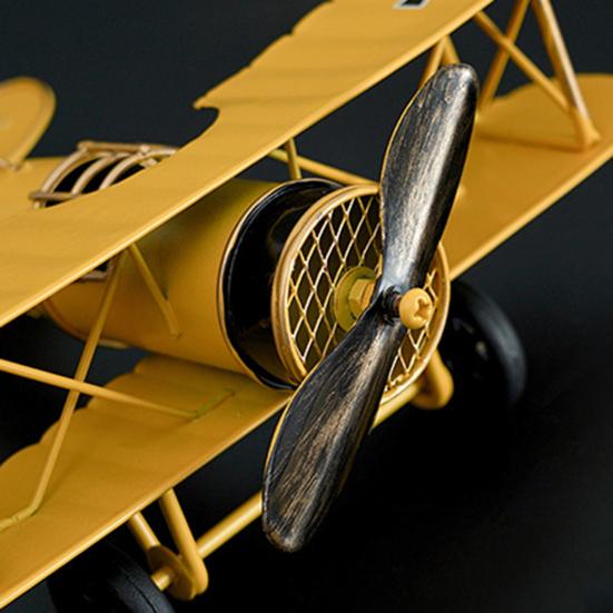 Iron Airplane Model Vintage Biplane Tabletop Ornament Collectible Mini Glider Biplane