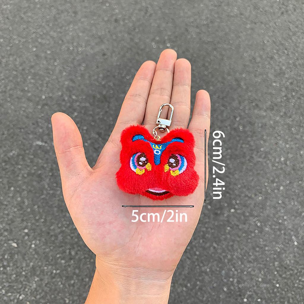 Plush Lion Dance Keychain Chinese Style Animal Cartoon Key Chain Bag Charm Handmade Keyrings Jewelry Gift for Women Men