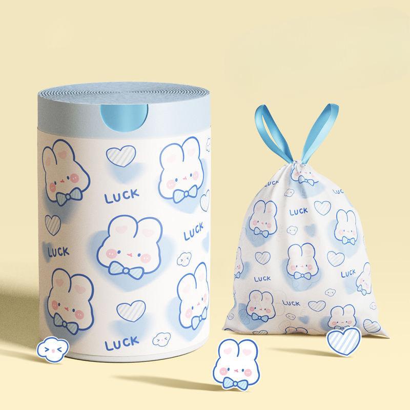 Sacchi per l'immondizia con coulisse stampati con coniglietto a cuore blu per casa, cucina, bagno, sacchi resistenti in plastica per bidone della spazzatura