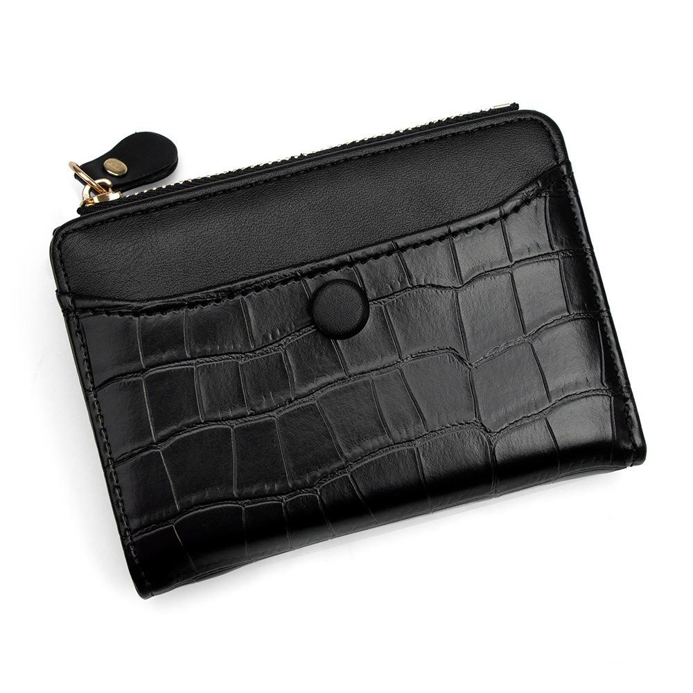 

Fashion Multi-card Slots Women s Short Wallet Crocodile Print Leather Coin Purse Solid Color Waterproof Card Storage Bag чёрный