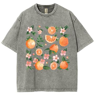 Round Neck Pullover T-shirt Fruit Print Top Campus Casual Pastoral Style To Do Old Seutral Style Short Sleeve