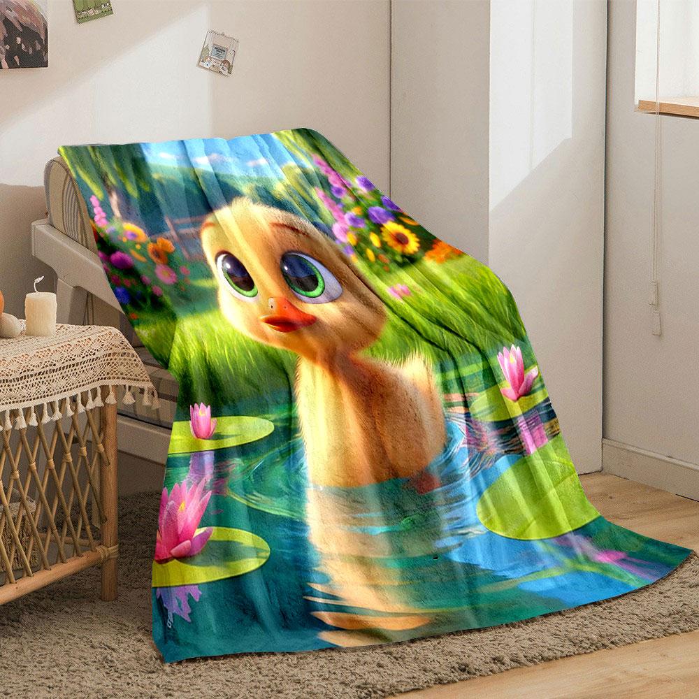 Cute Duckling In Sunny Garden Pond Print Blanket Soft and Cozy Perfect for the Living Room Bed Sofa or a Nap,gift