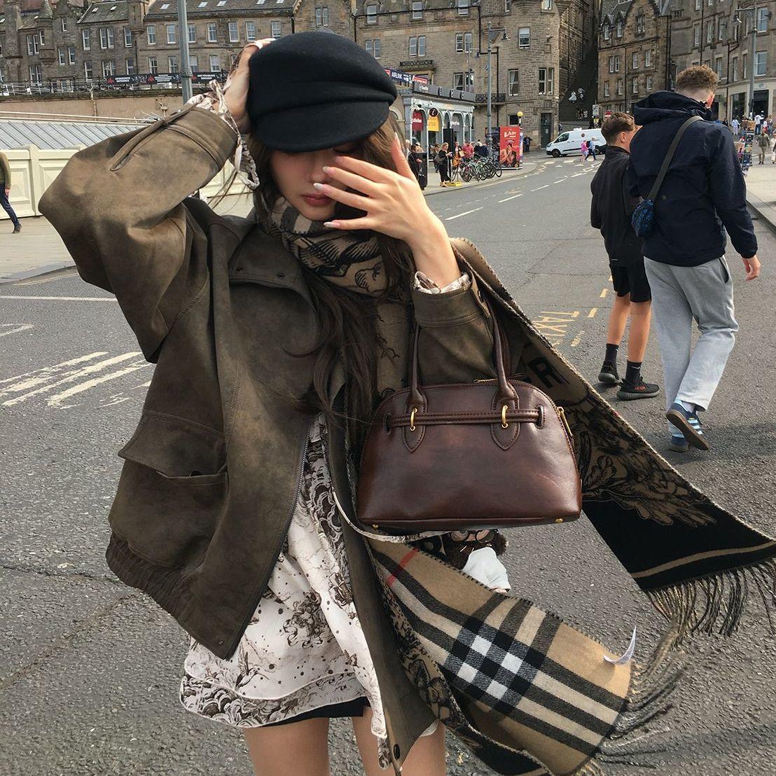 

Осенняя повседневная короткая женская куртка из искусственной замши, винтажное пальто байкерского стиля, свободного кроя, в стиле ретро XL коричневый