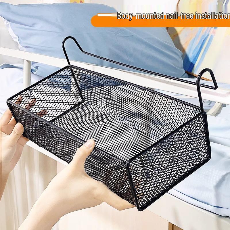 

Подвесной прикроватный органайзер-корзина - Бесперфорационная полка для хранения на верхнем ярусе Black Extra Large - Fits Tablet, Books