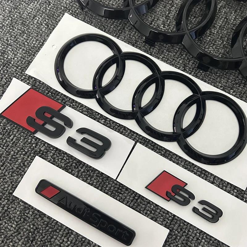 hot S3 2010-2020 4Ring logo ABS Black Car Hood Front Grill Emblem Rear Trunk Badge Sticker S3 Emblem hot Sport Sticker