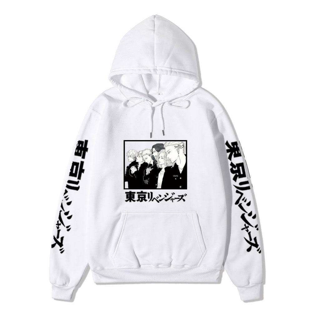 Black Warm Fleece Hooded Sweatshirt Tokyo Revengers Team Comic Print Unisex Autumn Winter Casual Daily Long Sleeve Pullover