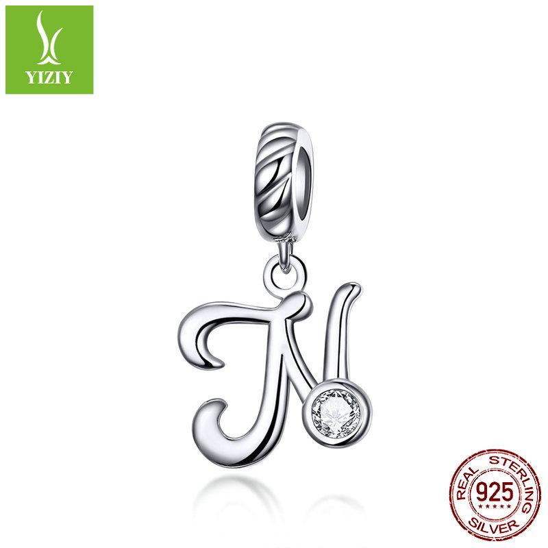 26 Letter Charm 925 Sterling Silver Pendant Korean Fashion Beaded Bracelet Silver Jewelry Accessories
