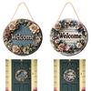 2Pcs Floral Welcome Signs Wood Plaque Outside Round Home Decor 20cm Fireplace Wooden Hanging Signs for Porch Garden Classroom