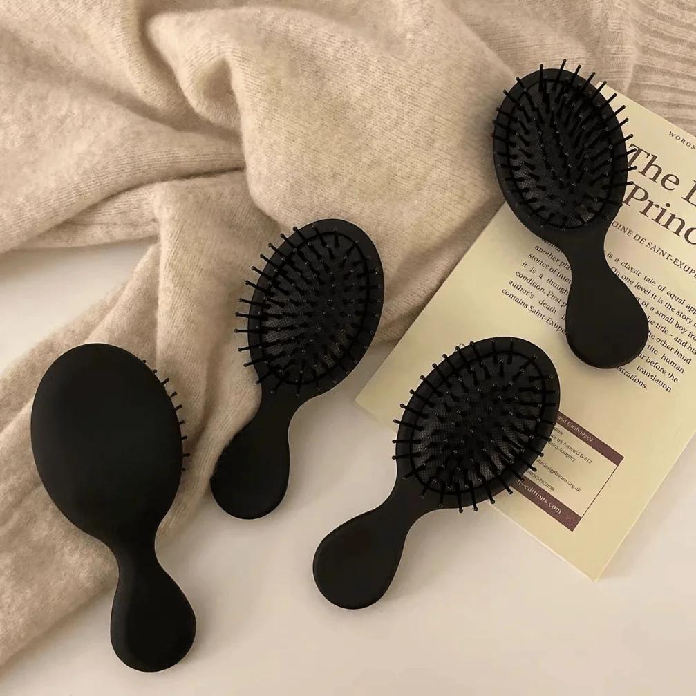 1pc Portable Japanese-Style Black Bristle Comb with Scalp Massage - Ideal for Long Straight Hair,Matte Texture Handle