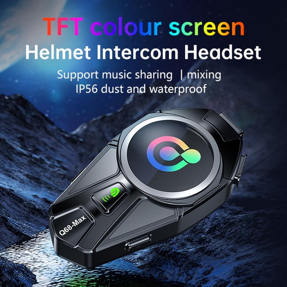 Q68-Max Helmet Bluetooth Headset with IP56 Waterproof, TFT Display, 16H Battery Life, 500m Intercom for Motorcycle Riders