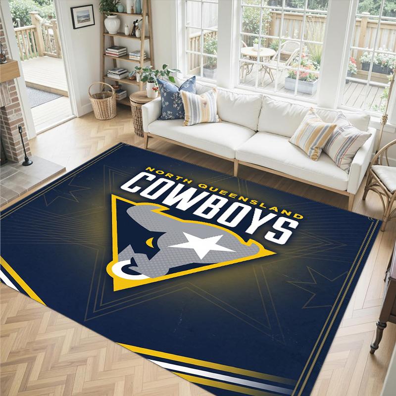 North Queensland Cowboys Design Crystal Velvet Carpet Cozy Non?Slip Printed Rug For Bedroom Living Room Entrance