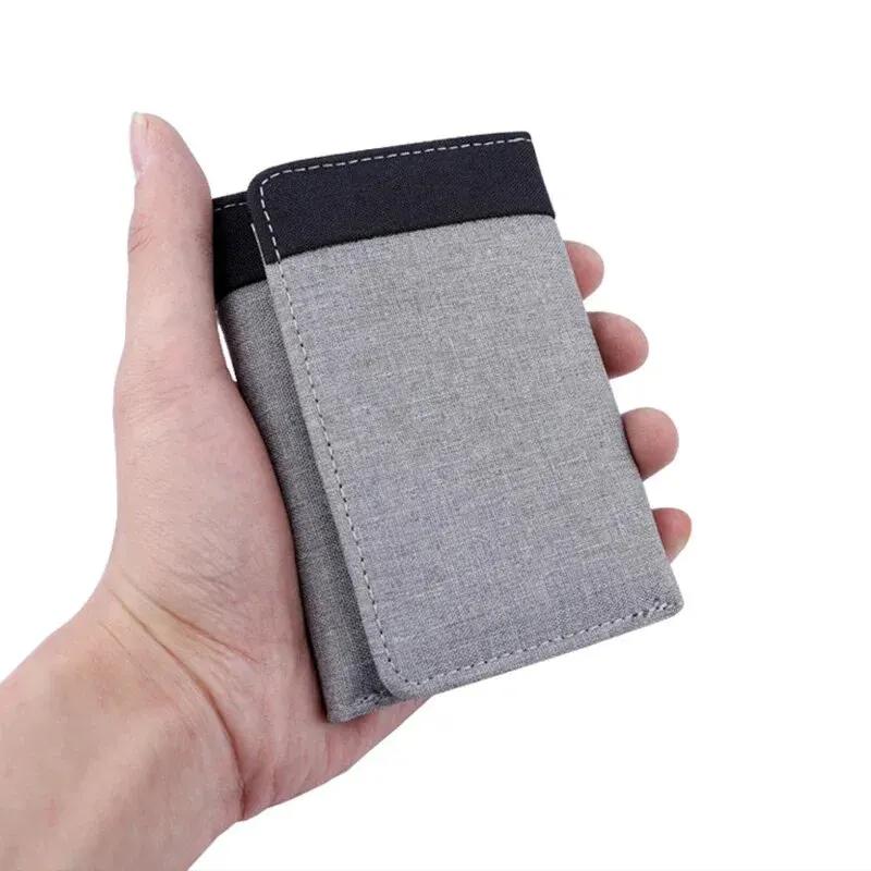 Męski portfel płócienny z przegródkami na zdjęcia ID, etui na karty, 8 przegródek, zapięcie na zatrzask, męska portmonetka, mini portfel męski składany na trzy części