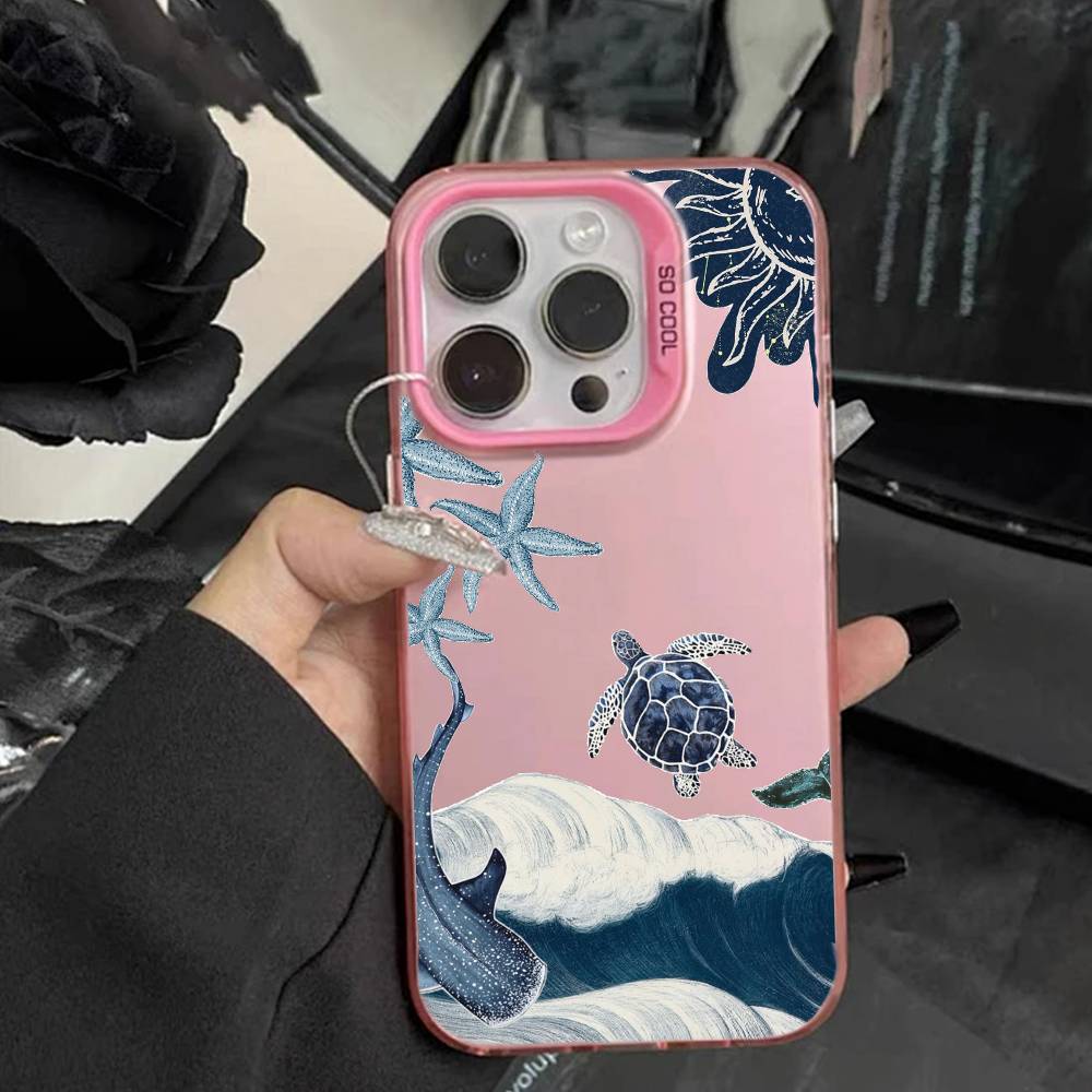 Colorful Marine Organism Phone Case For IPhone 16 17 15 14 12 13 Pro Max white Color Shockproof Cover