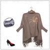 Autumn Winter Fringed Cloak Shawl Women Plus Size Knitted Coat Loose Fashion Pullover Knitted Cloak Shawl with Sleeves