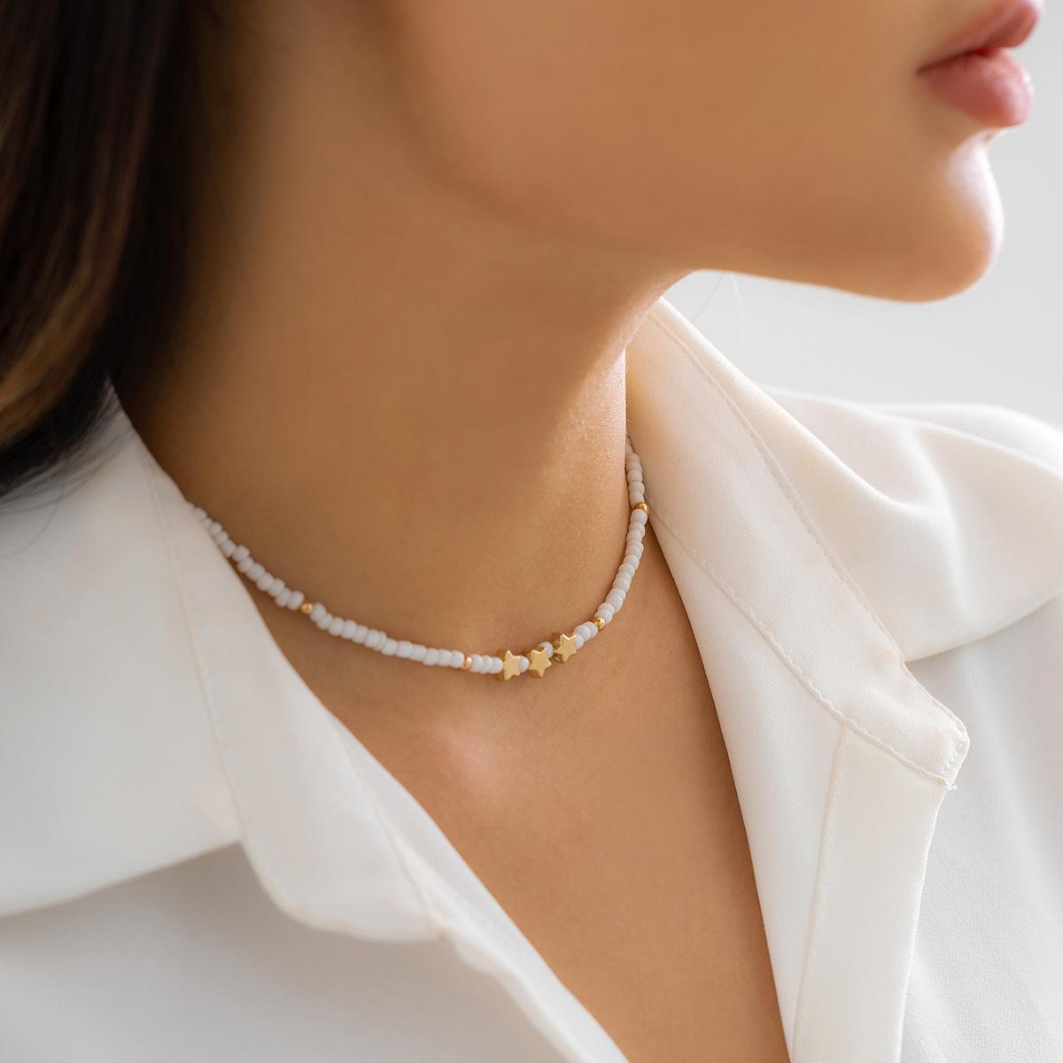 

Accessories, simple beaded contrasting geometric items, creative color rice bead star collarbone necklace women