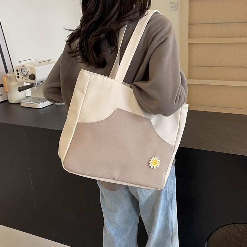 Kontrastowa torba damska duża pojemność torba tote lekka studencka torba na ramię do klasy