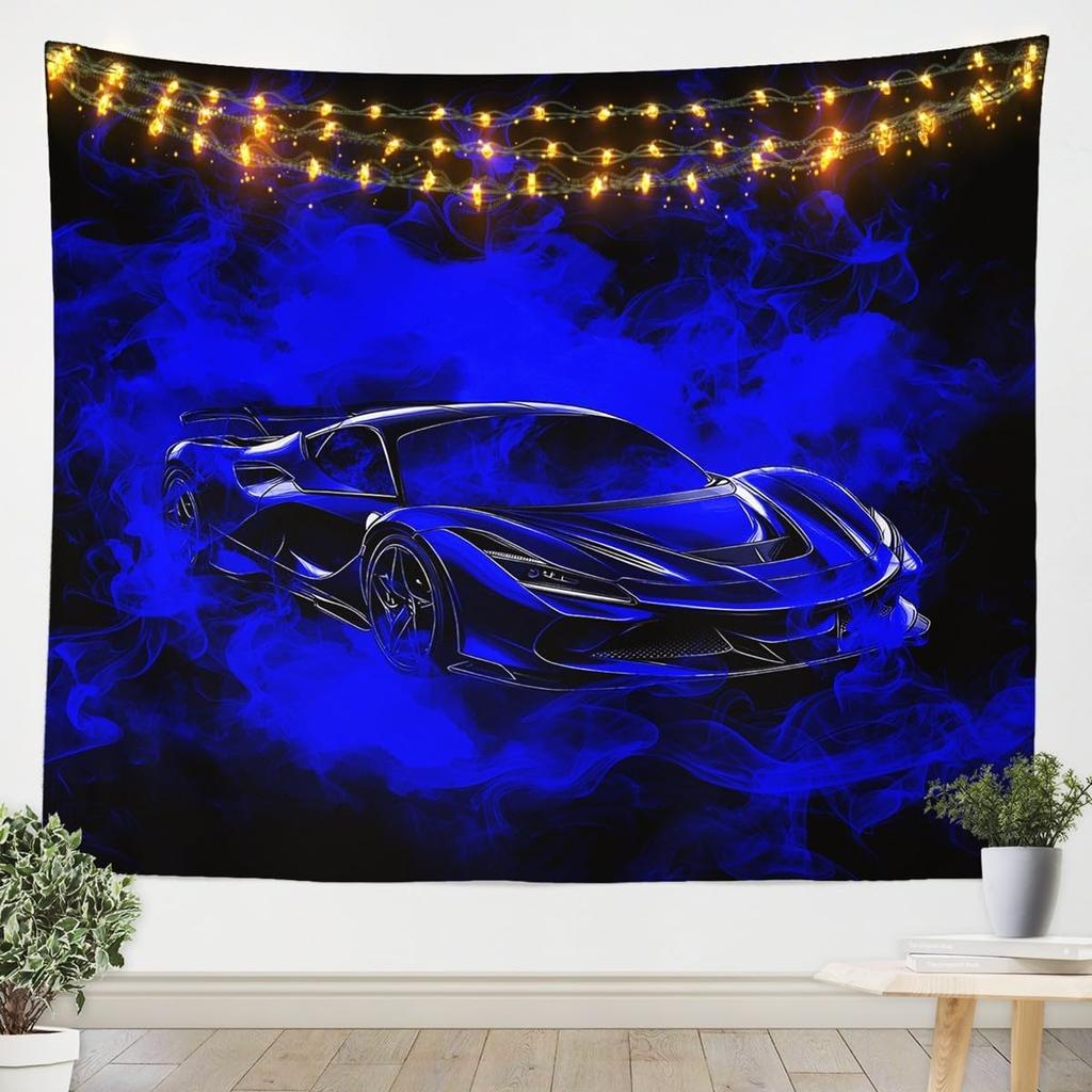 Japanese Car Tapestry, Fuji Mountain and Cherry Blossom Print Wall Hanging for Bedroom, Living Room and Aesthetic Decor