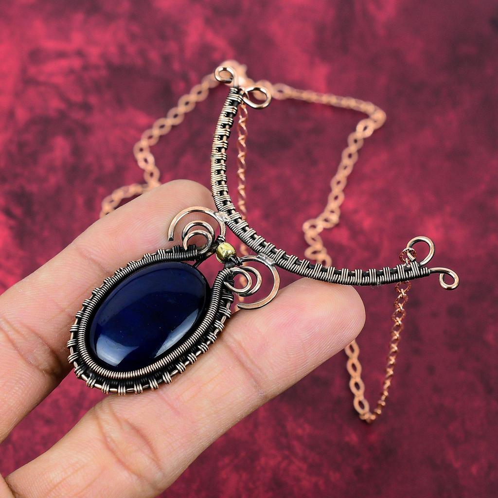 Blue Fire Labradorite Necklace Copper Wire Wrapped Gemstone Necklace Adjustable Chain Necklace Copper Jewelry Handmade Necklace Gift For Her