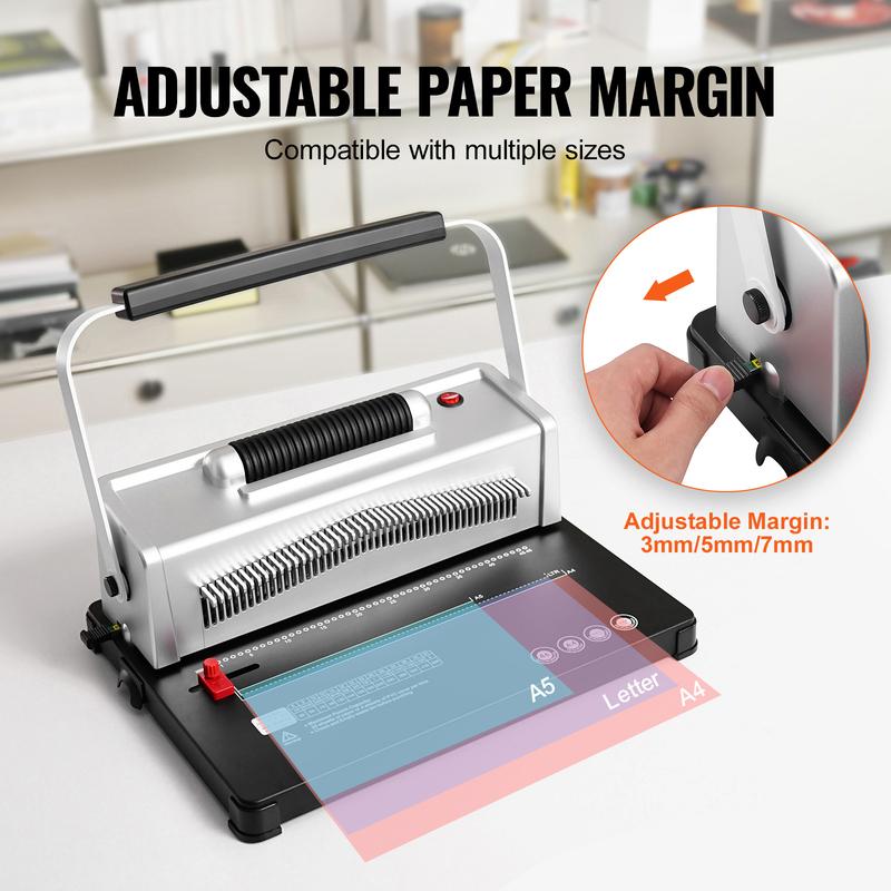 SucceBuy Coil Spiral Binding Machine Manual Book Maker 34-Holes Binding 120 Sheets Punch Binder W/ Adjustable Coil Binding Spine