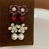 New Chinese retro style dripping oil flower earrings women's high-end temperament earrings personalized design petal pearl stud earrings