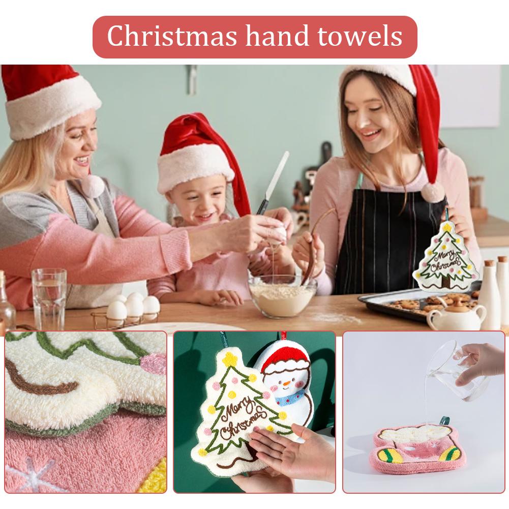 Christmas Hand Towel Set Cartoon Gingerbread Snowman Design Coral Fleece Material Home Kitchen Bathroom Decoration