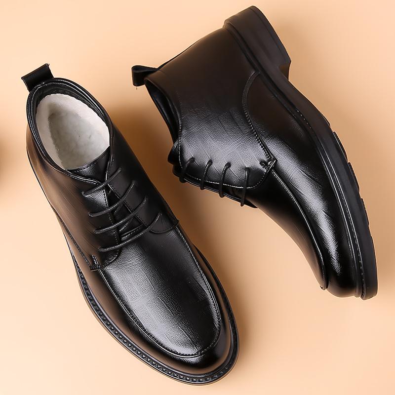 Fashion Italy Designer Men Leather Casual Boots Black Leather Men's Shoes Trend Handsome Office Ankle Boot Winter Snow Shoes Man