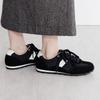HIMIKO Flat Suede Combination Sneakers, Black, 657302, Comfortable Cushioned, 1.5cm Heel, Lace-Up, Black, Size 255