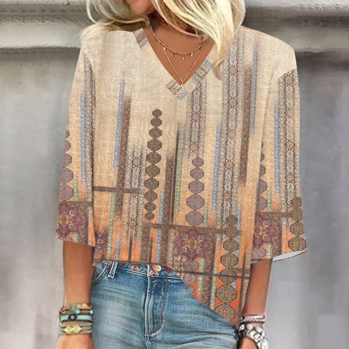 

2023 Весенне-осенний новый модный топ с рукавом 3/4 и принтом