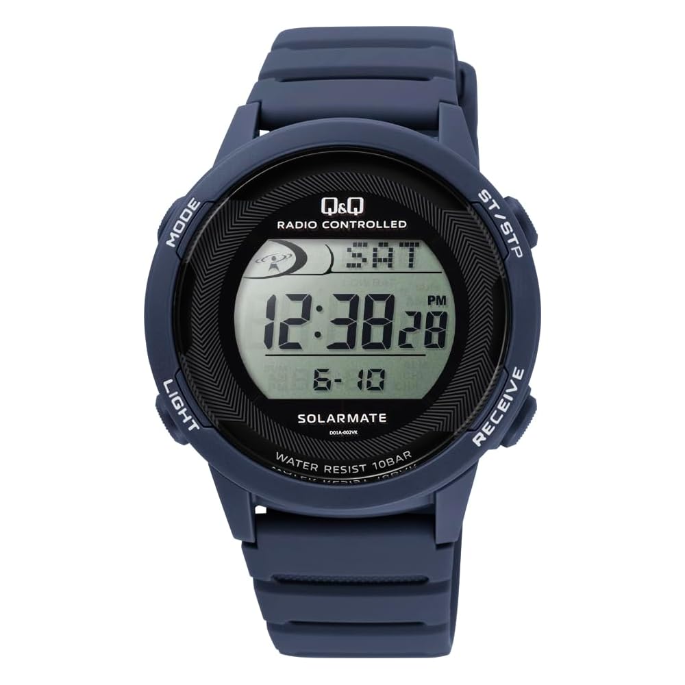 

Citizen Q&Q Men s Digital Watch, Radio-Controlled, Solar Powered, Waterproof, Date Display, Urethane Strap, D01A-005VK, Blue