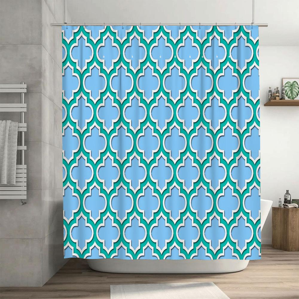 Blue Lattice Bliss: Modern Geometric Shower Curtain for a Vibrant and Stylish Bathroom Décor