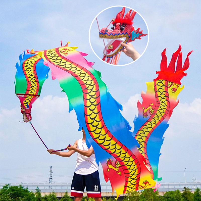 אביזרים ריקודי דרקון בסגנון סיני זנב דרקון ארוך במיוחד 6/8 מטר פסטיבל ראש השנה הסיני הופעה בכיכר אביזר תרגול מצחיק