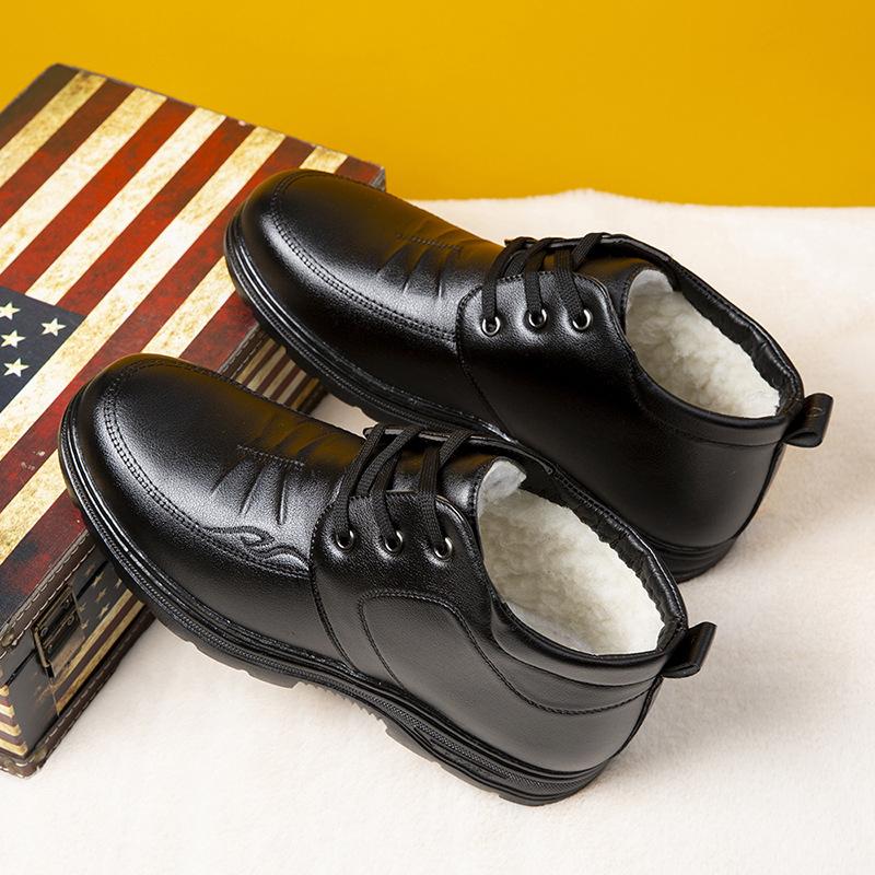 Pánské zimní boty z pravé kůže a nové vlny s bavlněnou podšívkou, pánské sametové teplé vysoké ležérní bavlněné boty se silnou podrážkou, protiskluzové sněhule