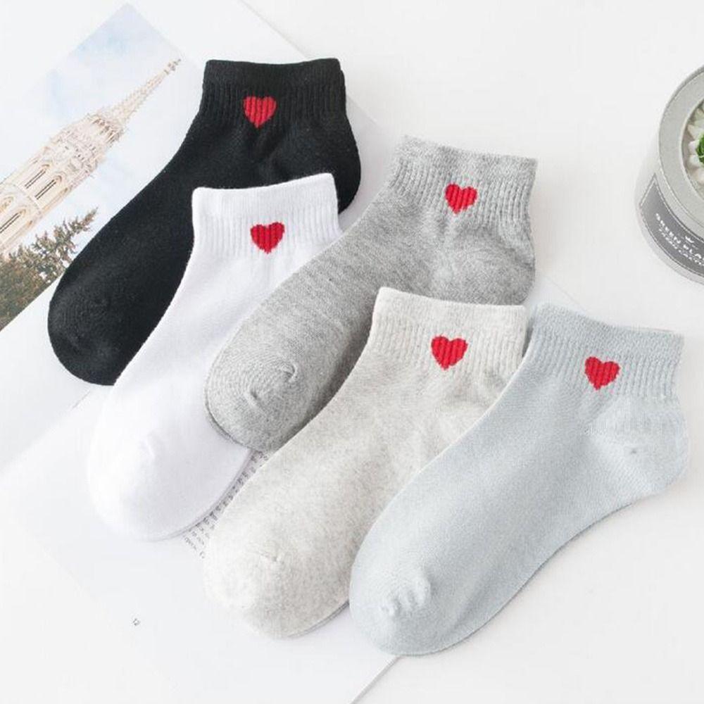 

Хлопковые короткие носки с вышивкой, женские носки в корейском стиле, в форме сердца чёрный