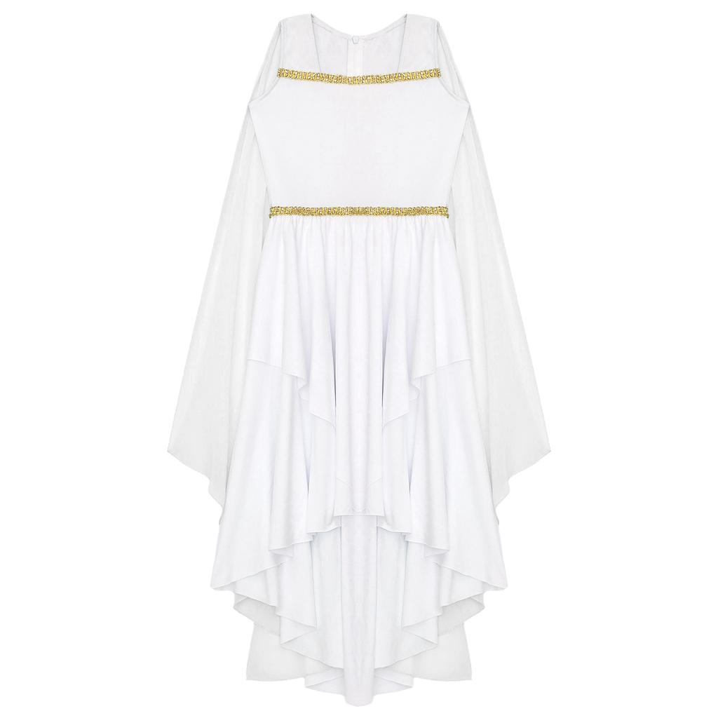 Girl Halloween Ancient Greek Toga Costume Sleeveless Shawl Patchwork Flowy Dress Ancient Rome Egypt Princess
