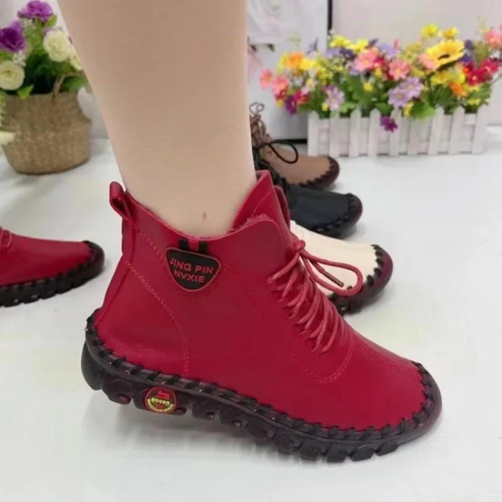 Women Shoes Autumn Loafers Lace Up Sneakers Casual Flats Solid Soft Bottom Boots Leather High-Top Sneaker Female Shoes2026