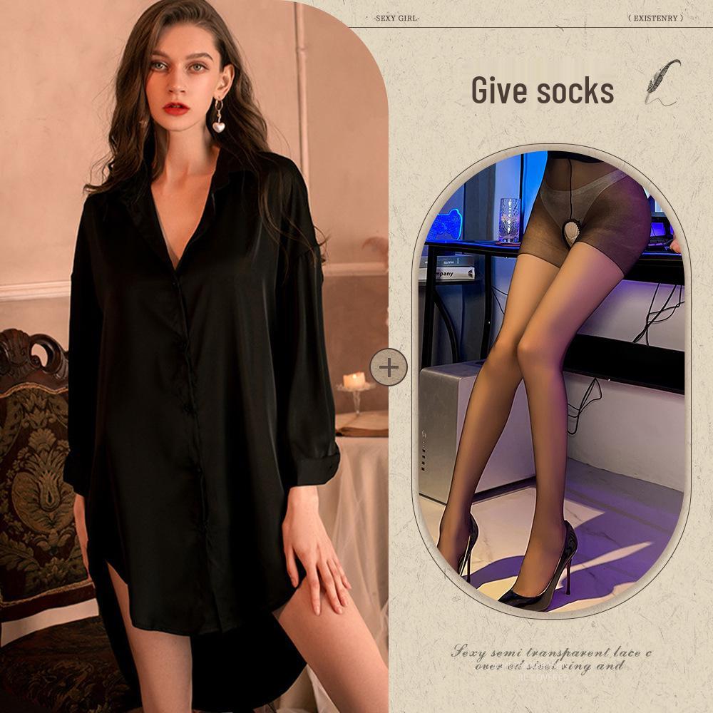 Übergröße Spitze Mesh Boyfriend Hemd - Sexy Dessous Loungewear für Frauen