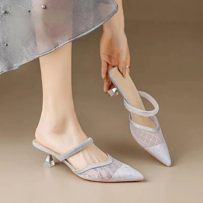 Summer French Pointed Flat Bottom Wear-resistant Splicing Versatile Comfortable Low Heel Simple Bag Head Sandals Women
