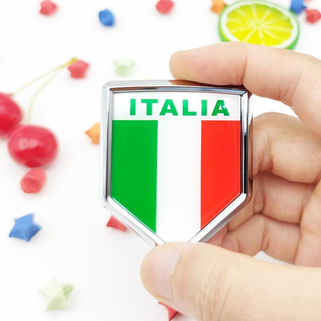 Overdecor Italy Flag Decal Stickers Car Emblem Italian Car Accessories Decorations Chrome Shield Flag Sticker Decals for Cars Truck Vehicles, 2 Pack