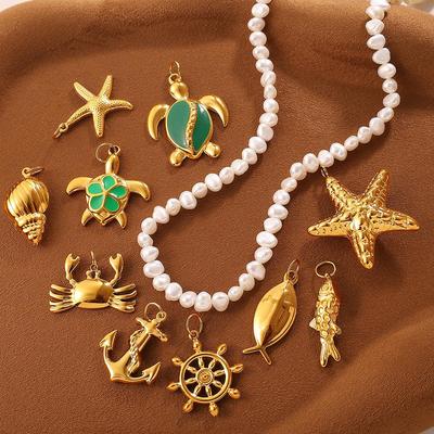 Ocean Series Turtle Starfish Seashell Pendant - Stainless Steel DIY Swimsuit Jewelry Necklace