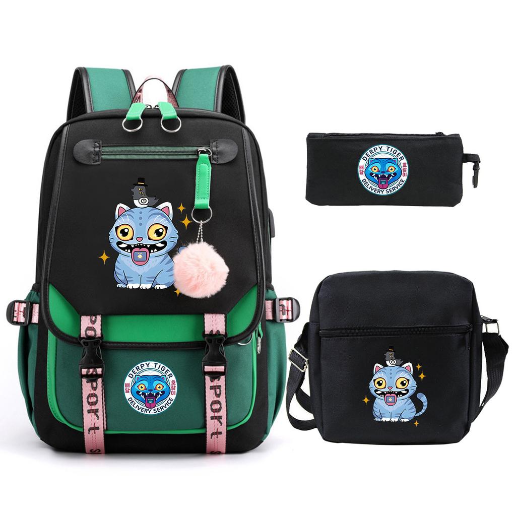 Witch Hunters Cartoon Peripheral Printing Children's Backpack Cross-border New Student School Bag Three-piece Shoulder Bag Pencil Bag