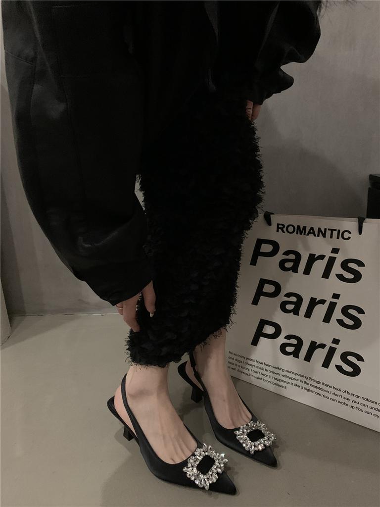 Temperament Rhinestone Pointed High Heels French Stiletto Bag Head Sandals with Skirt Evening Shoes 2025 Spring Sandals Women's Shoes