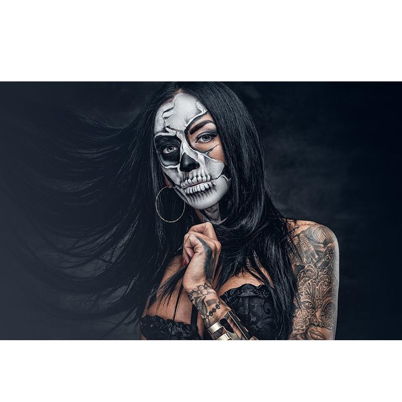 Solid Wood Frame Black Skull Tattoo Girl Modern Canvas Painting Wall Art Posters and Prints Picture for Living Room Home Decoration
