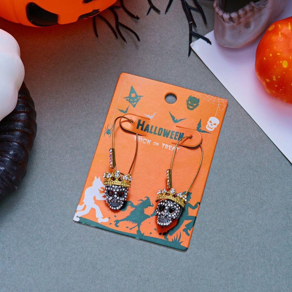Crystal Halloween Skull Earrings Zircon Long Tassel Drop Earrings Skeleton Dangle Earrings  Unisex