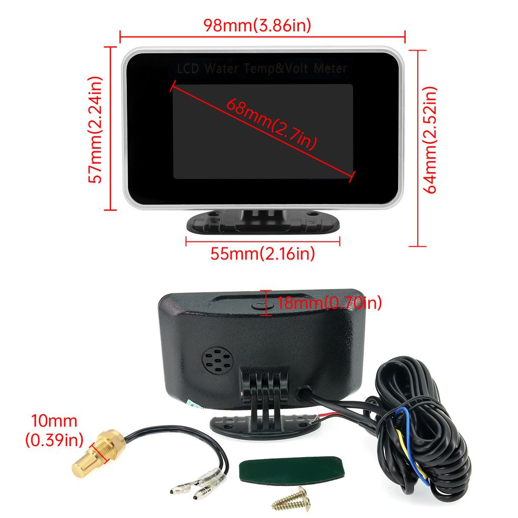 -10~120℃ Digital Water Temperature Gauge+Voltmeter 2 IN 1 LCD Gauge with Sensor 9-36V for Gasoline Diesel Auto Car 12V24V