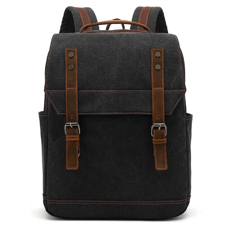 New Retro Men s Canvas Backpack, Student Backpack, Trendy Casual Large Capacity Travel Bag, Multifunctional Backpack чёрный