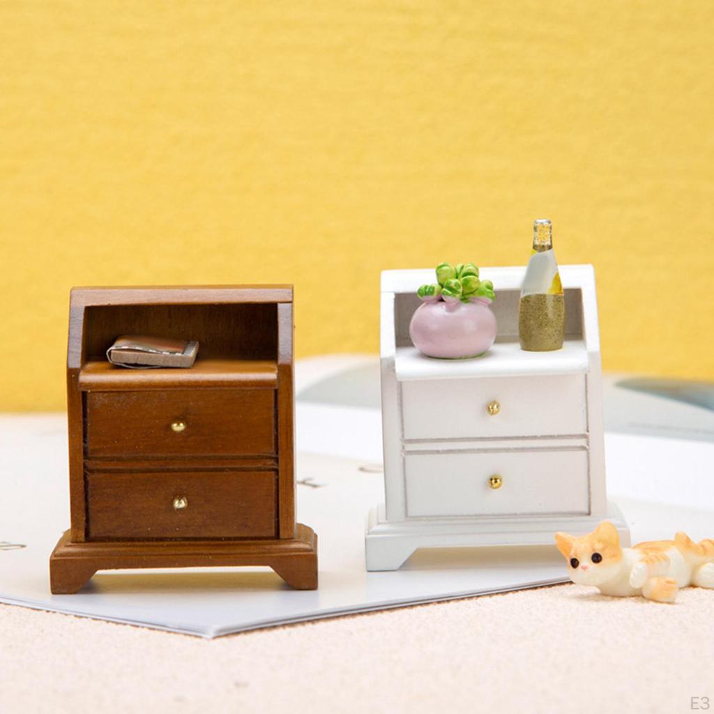1/12 Dollhouse Bedside Table Side Miniature Wood Furniture Ornaments for Bedroom Durable