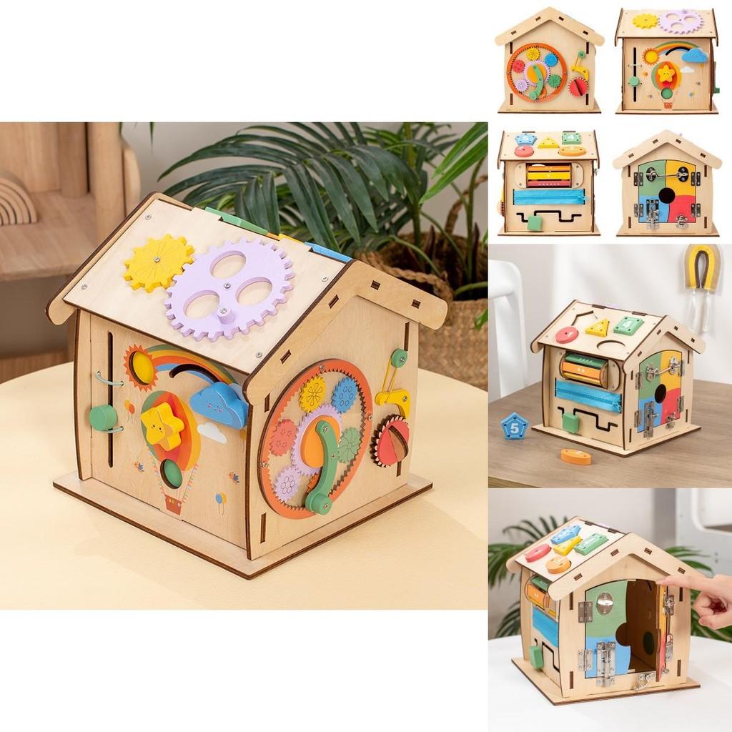 Wooden Busy House Toy For Kids With Educational Activities And Multifunctional Puzzle